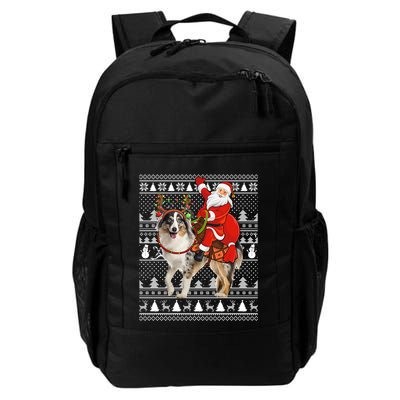 Xmas Ugly Santa Riding Australian Shepherd Dog Christmas Funny Gift Backpack