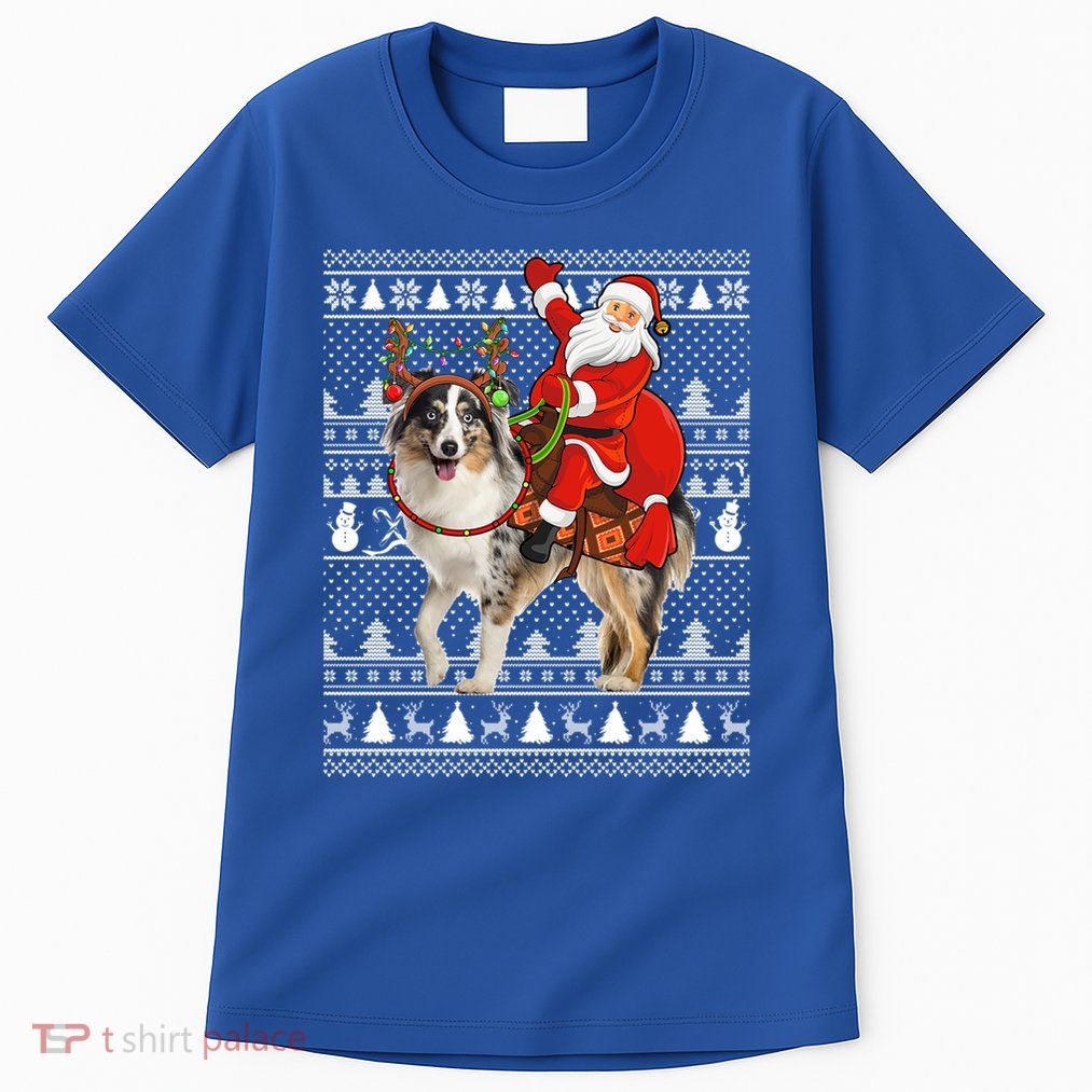 Xmas Ugly Santa Riding Australian Shepherd Dog Christmas Funny Gift Tall T-Shirt