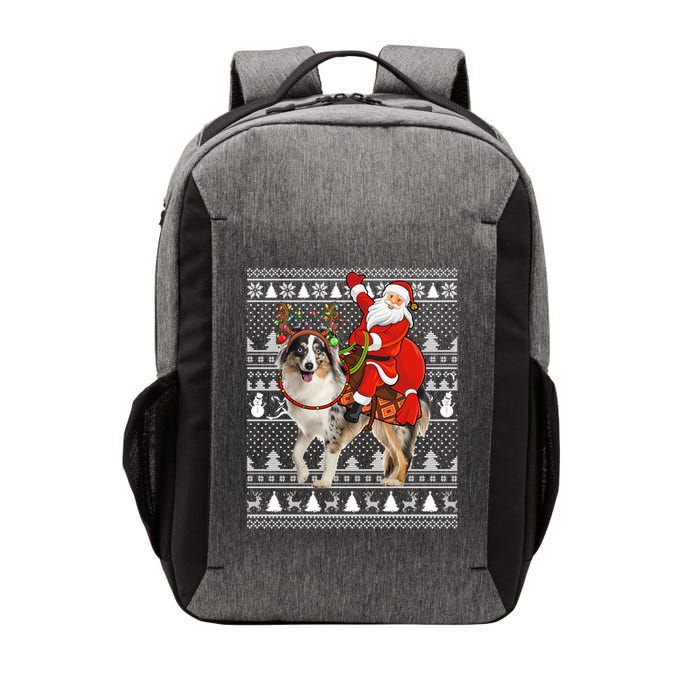 Xmas Ugly Santa Riding Australian Shepherd Dog Christmas Funny Gift Vector Backpack