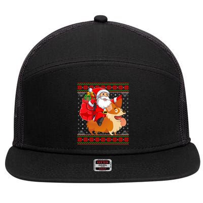 Xmas Ugly Santa Riding Cardigan Welsh Corgi Dog Christmas Cool Gift 7 Panel Mesh Trucker Snapback Hat