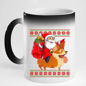 Xmas Ugly Santa Riding Cardigan Welsh Corgi Dog Christmas Cool Gift 11oz Black Color Changing Mug