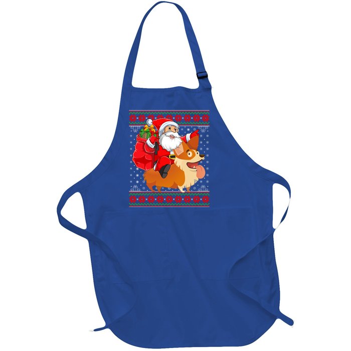 Xmas Ugly Santa Riding Cardigan Welsh Corgi Dog Christmas Cool Gift Full-Length Apron With Pockets