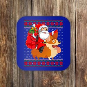 Xmas Ugly Santa Riding Cardigan Welsh Corgi Dog Christmas Cool Gift Coaster