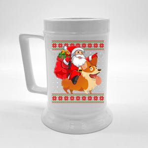 Xmas Ugly Santa Riding Cardigan Welsh Corgi Dog Christmas Cool Gift Beer Stein