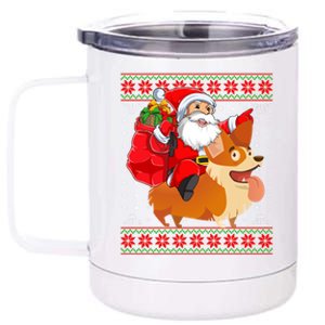 Xmas Ugly Santa Riding Cardigan Welsh Corgi Dog Christmas Cool Gift 12 oz Stainless Steel Tumbler Cup