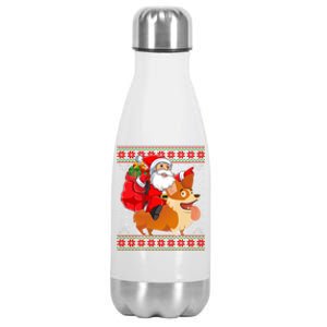 Xmas Ugly Santa Riding Cardigan Welsh Corgi Dog Christmas Cool Gift Stainless Steel Insulated Water Bottle