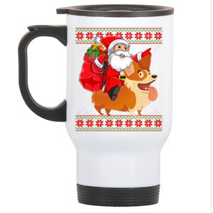 Xmas Ugly Santa Riding Cardigan Welsh Corgi Dog Christmas Cool Gift Stainless Steel Travel Mug