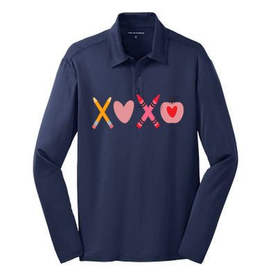 Xoxo Valentines Day School Holiday Silk Touch Performance Long Sleeve Polo