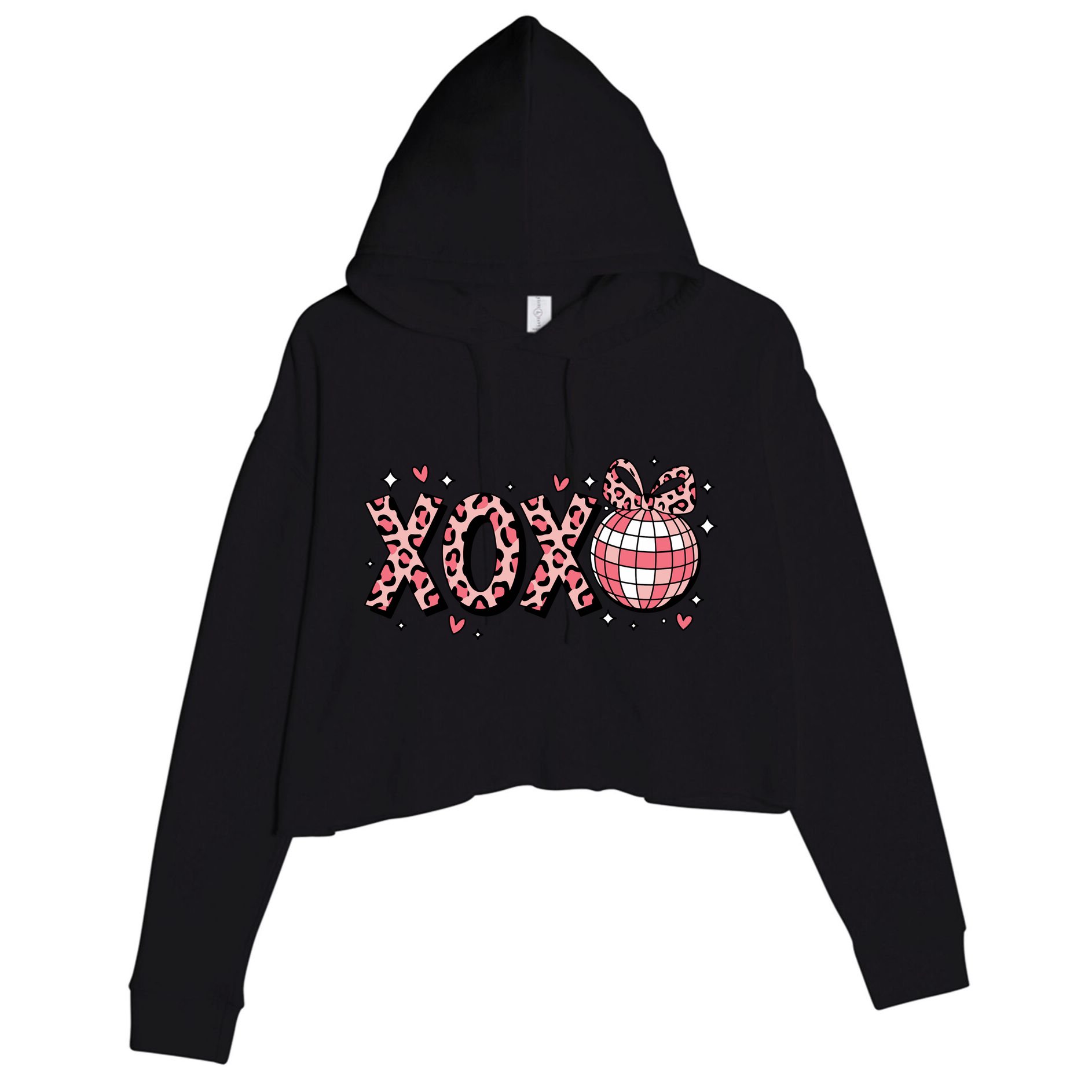 Xoxo Valentines Day Retro Crop Fleece Hoodie