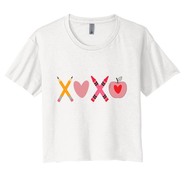 Xoxo Valentines Day Pencil Apple School Crop Top