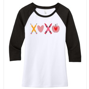 Xoxo Valentines Day Pencil Apple School Women's Tri-Blend 3/4-Sleeve Raglan Shirt