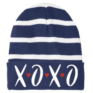 XOXO Valentines Day Heart Striped Beanie with Solid Band