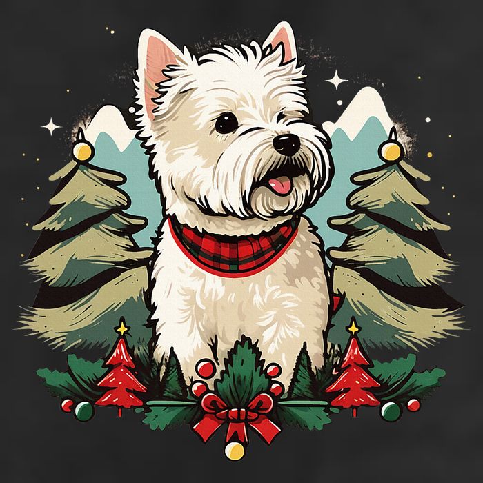 Xmas West Highland White Terrier Santa on Christmas Westie 7 Panel Mesh Trucker Snapback Hat