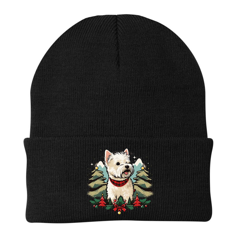 Xmas West Highland White Terrier Santa on Christmas Westie Beanie