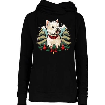 Xmas West Highland White Terrier Santa on Christmas Westie Womens Funnel Neck Pullover Hood