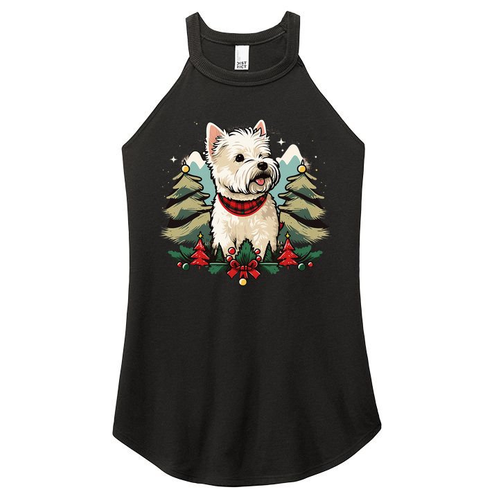 Xmas West Highland White Terrier Santa on Christmas Westie Women's Perfect Tri Rocker Tank