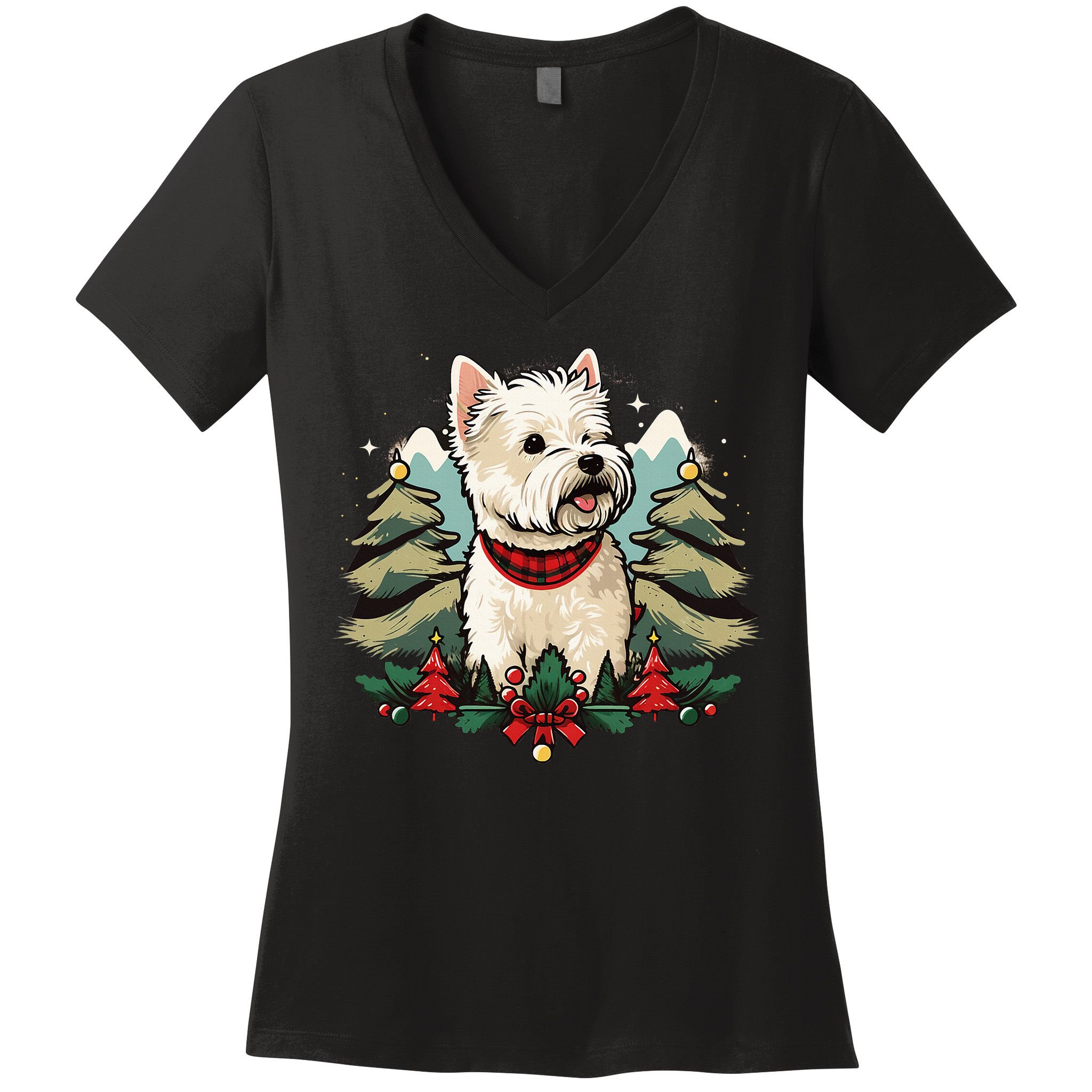 Xmas West Highland White Terrier Santa on Christmas Westie Women's V-Neck T-Shirt