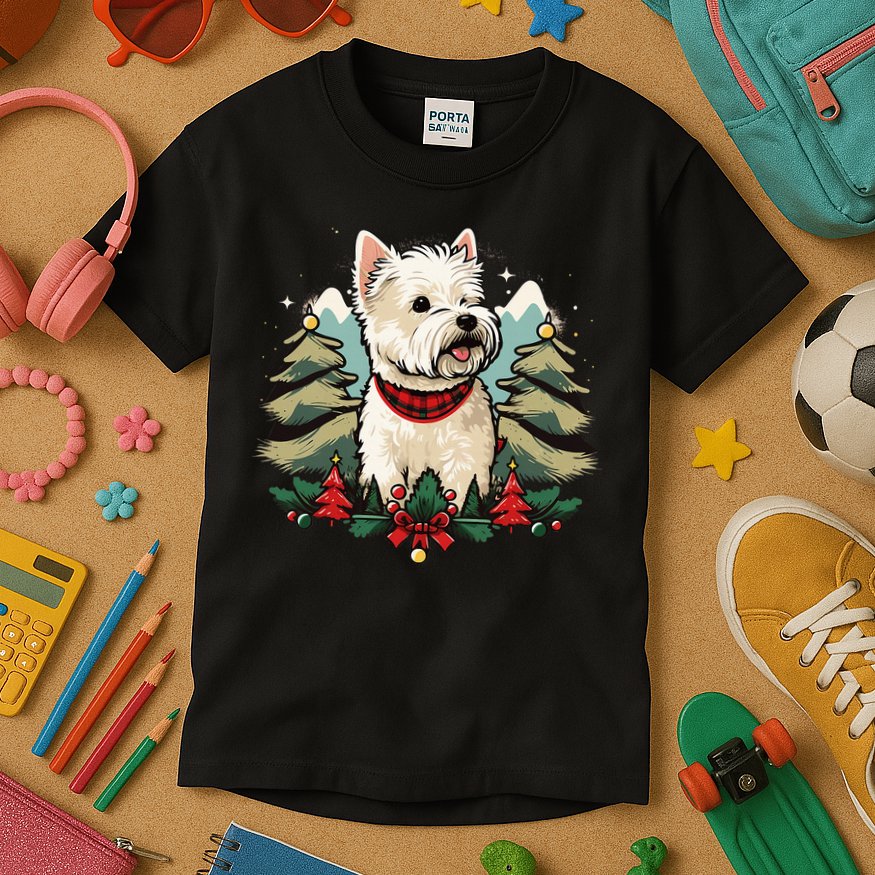 Xmas West Highland White Terrier Santa on Christmas Westie Kids T-Shirt