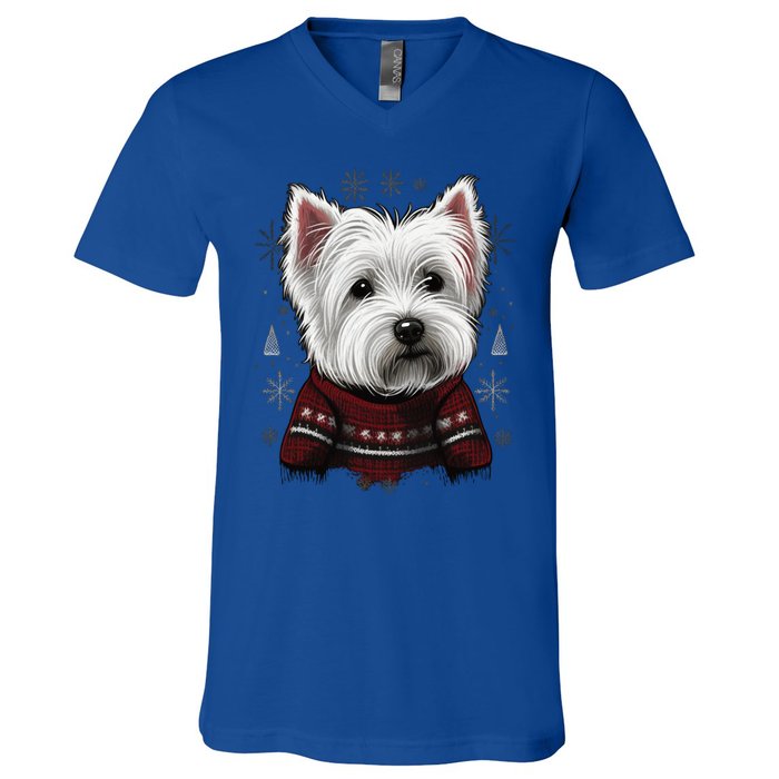 Xmas West Highland White Terrier Santa On Christmas Westie Cool Gift V-Neck T-Shirt