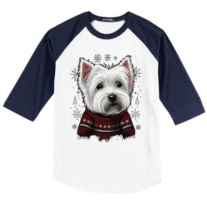 Xmas West Highland White Terrier Santa On Christmas Westie Cool Gift Baseball Sleeve Shirt