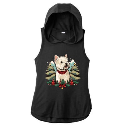 Xmas West Highland White Terrier Santa On Christmas Westie Ladies PosiCharge Tri-Blend Wicking Draft Hoodie Tank