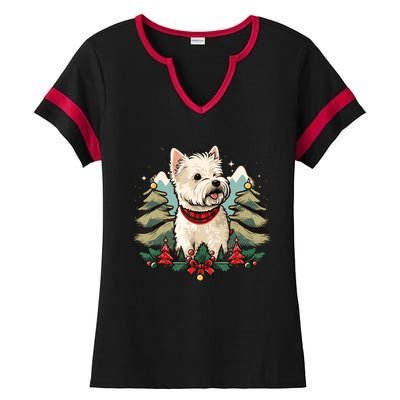 Xmas West Highland White Terrier Santa On Christmas Westie Ladies Halftime Notch Neck Tee