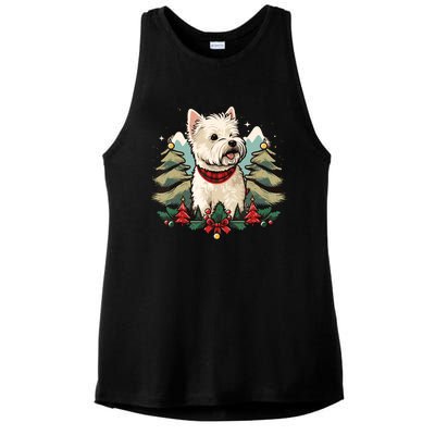 Xmas West Highland White Terrier Santa On Christmas Westie Ladies PosiCharge Tri-Blend Wicking Tank