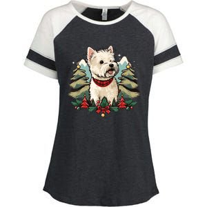 Xmas West Highland White Terrier Santa On Christmas Westie Enza Ladies Jersey Colorblock Tee