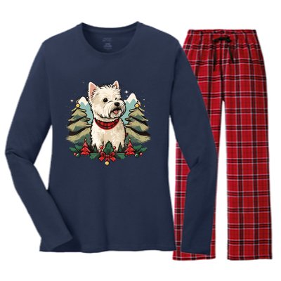 Xmas West Highland White Terrier Santa On Christmas Westie Women's Long Sleeve Flannel Pajama Set 