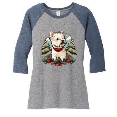 Xmas West Highland White Terrier Santa On Christmas Westie Women's Tri-Blend 3/4-Sleeve Raglan Shirt