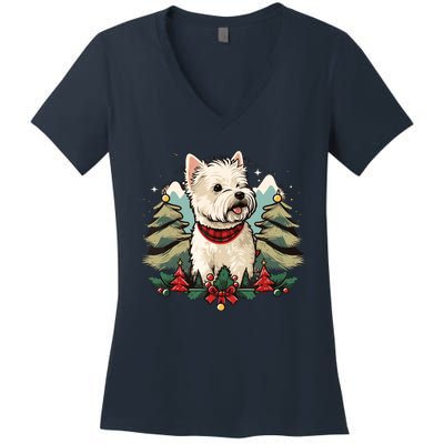 Xmas West Highland White Terrier Santa On Christmas Westie Women's V-Neck T-Shirt