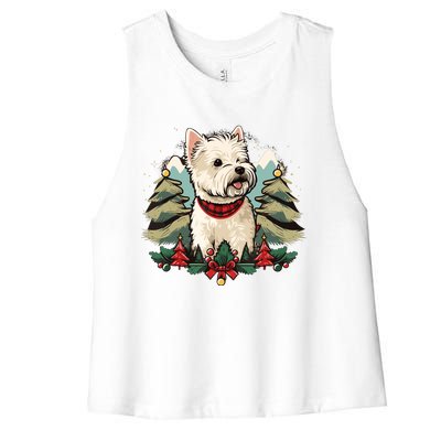 Xmas West Highland White Terrier Santa On Christmas Westie Women's Racerback Cropped Tank