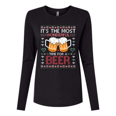 Xmas Wonderful Time For A Beer Ugly Christmas Sweaters Womens Cotton Relaxed Long Sleeve T-Shirt