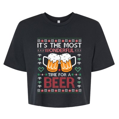 Xmas Wonderful Time For A Beer Ugly Christmas Sweaters Bella+Canvas Jersey Crop Tee