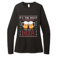 Xmas Wonderful Time For A Beer Ugly Christmas Sweaters Womens CVC Long Sleeve Shirt