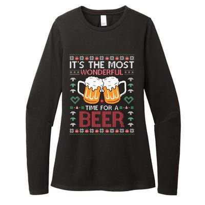 Xmas Wonderful Time For A Beer Ugly Christmas Sweaters Womens CVC Long Sleeve Shirt