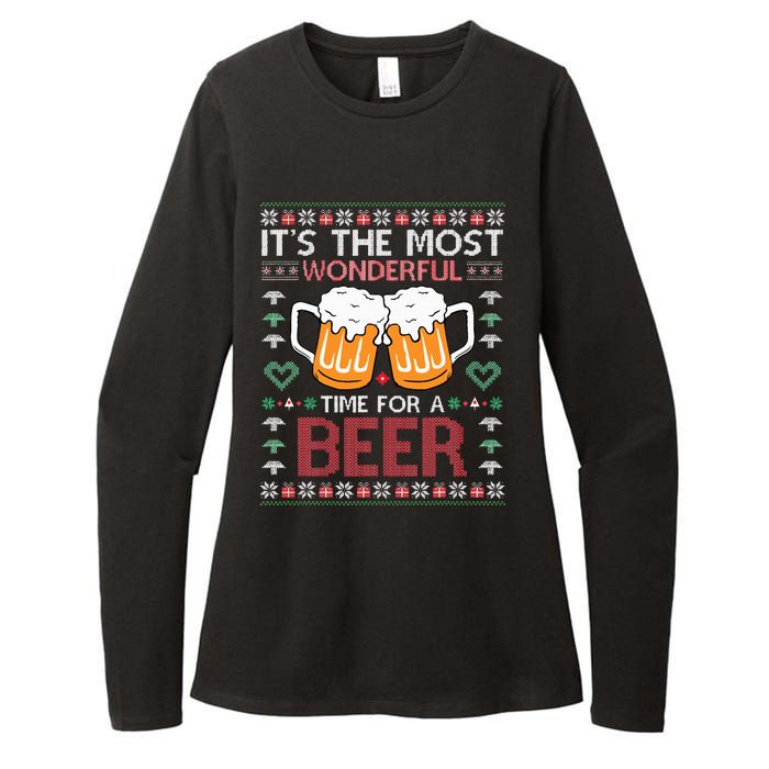 Xmas Wonderful Time For A Beer Ugly Christmas Sweaters Womens CVC Long Sleeve Shirt