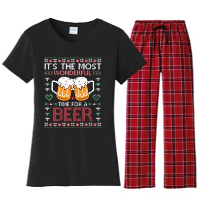 Xmas Wonderful Time For A Beer Ugly Christmas Sweaters Women's Flannel Pajama Set