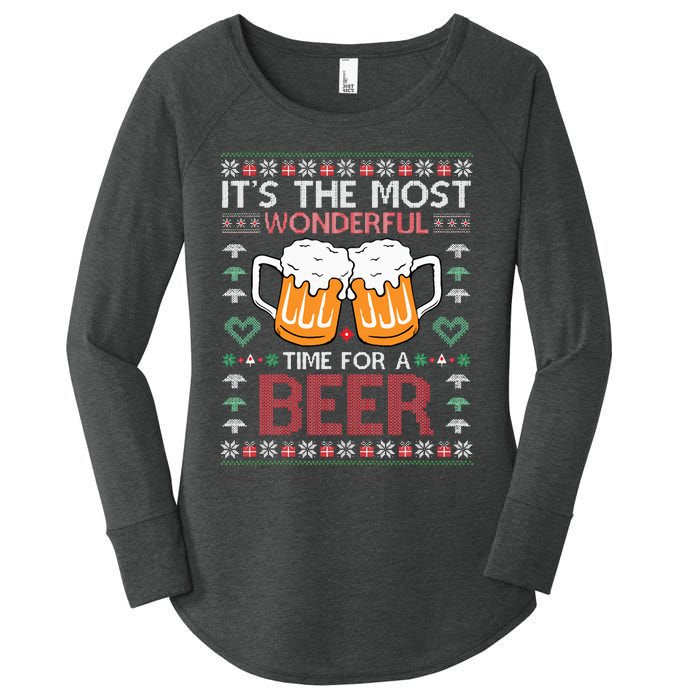 Xmas Wonderful Time For A Beer Ugly Christmas Sweaters Women's Perfect Tri Tunic Long Sleeve Shirt