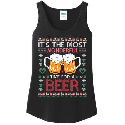 Xmas Wonderful Time For A Beer Ugly Christmas Sweaters Ladies Essential Tank