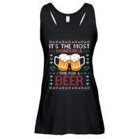 Xmas Wonderful Time For A Beer Ugly Christmas Sweaters Ladies Essential Flowy Tank