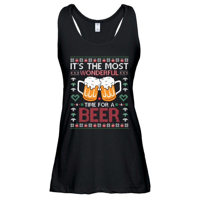 Xmas Wonderful Time For A Beer Ugly Christmas Sweaters Ladies Essential Flowy Tank