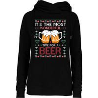 Xmas Wonderful Time For A Beer Ugly Christmas Sweaters Womens Funnel Neck Pullover Hood