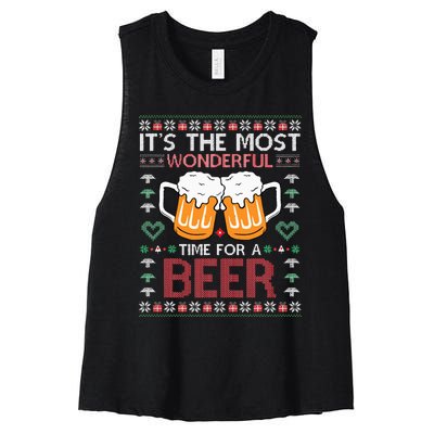 Xmas Wonderful Time For A Beer Ugly Christmas Sweaters Women's Racerback Cropped Tank