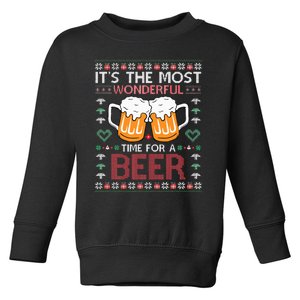 Xmas Wonderful Time For A Beer Ugly Christmas Sweaters Toddler Sweatshirt