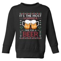 Xmas Wonderful Time For A Beer Ugly Christmas Sweaters Toddler Sweatshirt