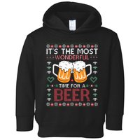 Xmas Wonderful Time For A Beer Ugly Christmas Sweaters Toddler Hoodie