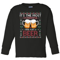 Xmas Wonderful Time For A Beer Ugly Christmas Sweaters Toddler Long Sleeve Shirt