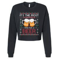 Xmas Wonderful Time For A Beer Ugly Christmas Sweaters Cropped Pullover Crew