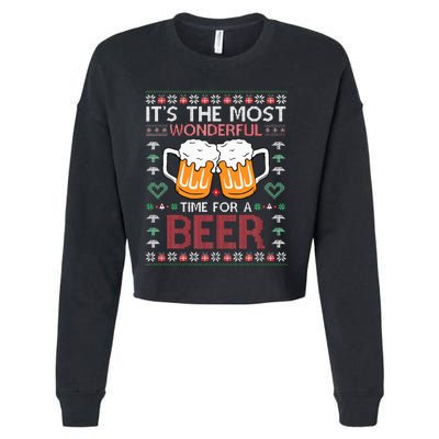 Xmas Wonderful Time For A Beer Ugly Christmas Sweaters Cropped Pullover Crew